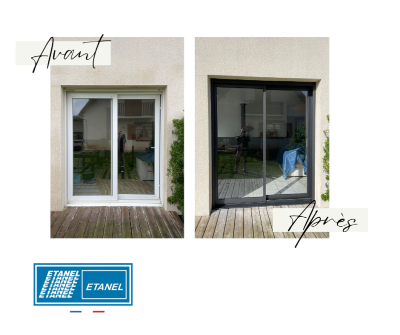 Remplacement fenêtres PVC blanches par aluminium noir 2100 sablé à Roumare — ETANEL