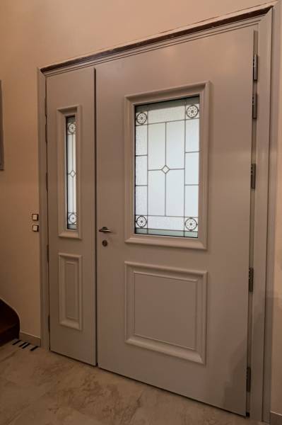 Double porte d'entrée aluminium deux vantaux SPENCER 1 EURADIF noir sablé avec imposte fixe Canteleu