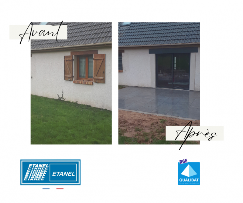 Transformation fenêtre en porte fenêtre coulissant ouverture de mur aluminium noir ROUEN etanel