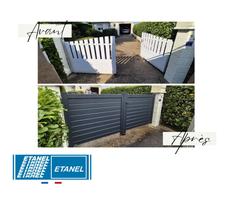 Portail aluminium sur mesure gris anthracite à Jumièges installé par ETANEL