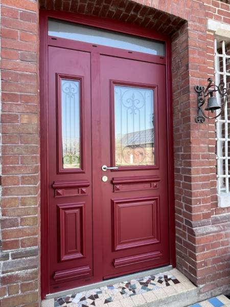 Porte d’entrée SPENCER EURADIF rouge RAL 3004 tierce imposte Yvetot