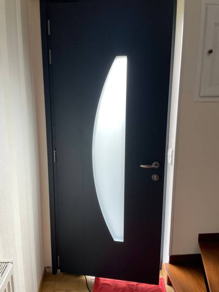Porte d’entrée aluminium EURADIF AUBURN 1 gris RAL 7016 Normandie ETANEL