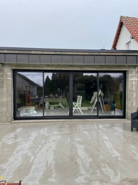 Coulissant aluminium 4 vantaux 5 mètres noir extension maison à Dieppe ETANEL