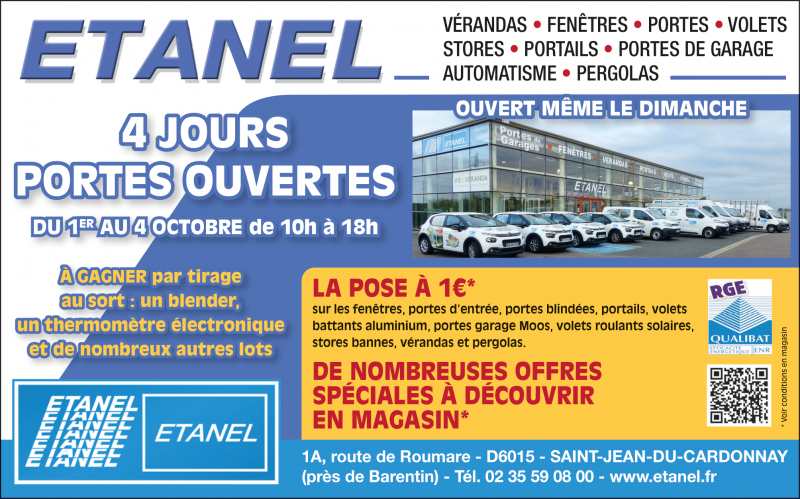 Portes ouvertes ETANEL 1er octobre au 4 octobre 2021